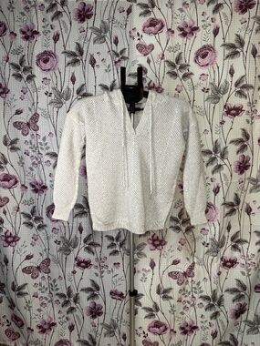 Autumn Cashmere 100% Cashmere Hoodie Sweater Cream Knit Size M